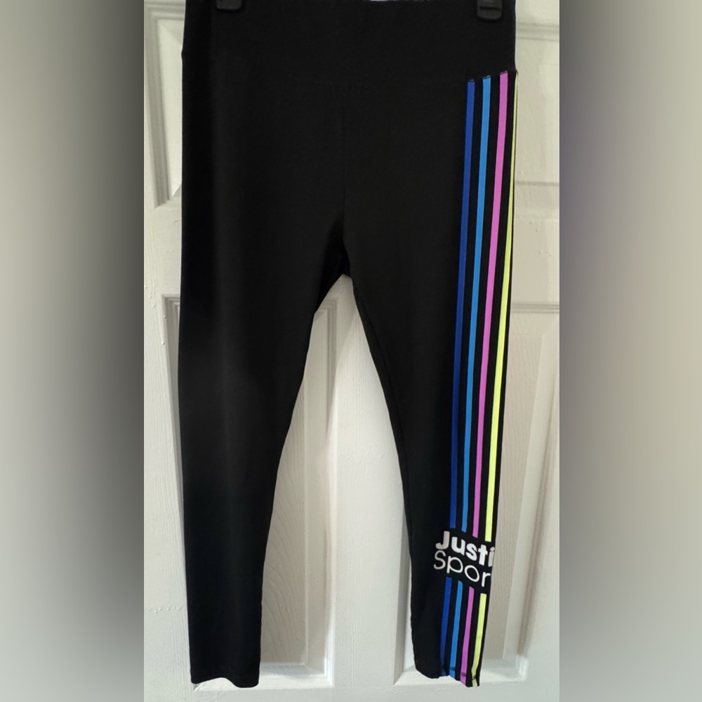 Justice Black and Blue Leggings with Athletic Stripes